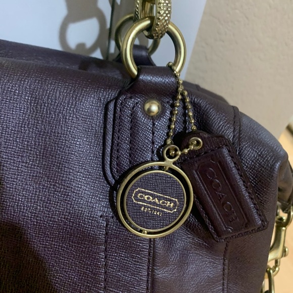 Coach Campbell Turnlock Leather Large Satchel Bag in Pearlized Plum - Picture 8 of 11